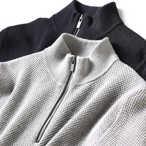 Autumn and winter New Anti-Pilling high-quality cotton three-dimensional honeycomb knitted mens Joker slim half-height zipper sweater