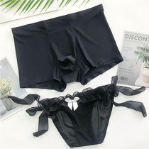 2021 Couple Underwear Men Ice Silk Female Silk Couples Sexy Cute Hot Spicy Couple Underwear Lingerie Set