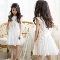 Korean girl dress 2021 summer new middle school child foreign style princess dress little fairy white lace skirt