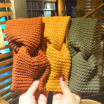 Autumn and winter wool knitted bow wash face hair belt Women wide edge woven headband Net red Korean temperament pressure hair hoop