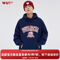 (WUT official store) original design American medal navy blue sweatshirt retro 420g hoodie Xinjiang Cotton