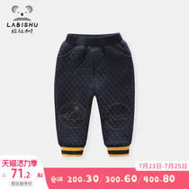 Rabi tree childrens clothing new boys whale embroidered quilted pants Childrens thickened sweatpants baby winter pants