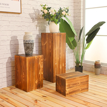 Nordic solid wood pier root carving log stool homestay coffee table side by side sofa corner wood base retro wooden stake
