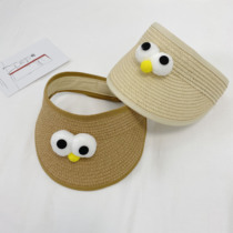 ins explosive spring and summer Korean version of infant Sesame Street big eyes empty top straw hat men and women Baby cute sun hat