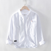 Oxford Spun Casual Long Sleeve Shirt Mens Summer Thinned small frescoed white blouses Loose Pure Cotton Trendy Lining