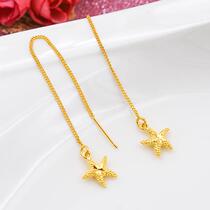 Zhou Dafu Huanmei 18K Gold Heisei Line Long Ear Pendant Gold Flow Su Water Polo Chain Womens Ear Pin Never Fall