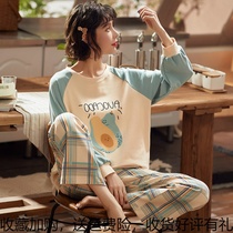 Spring and autumn couple pajamas cotton ladies long sleeve full leisure Korean version of loose Korean set can wear home clothes two-piece suit