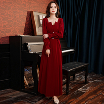 Toast to the bride 2022 new spring wine red velvety temperament Back to door answer Sheerless dress Long sleeves Covered Arms