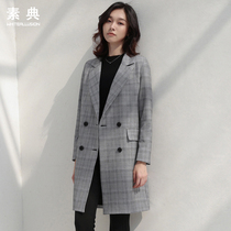  2021 spring and autumn new Korean chic plaid blazer womens mid-length loose casual long-sleeved small suit