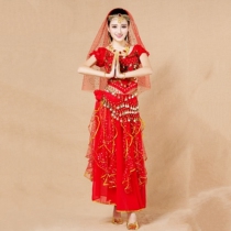 Belly Leather Dance Dress New Adult Indian Dance Performance Wear short sleeve dance practice Costume Costume out of dress Suit Women