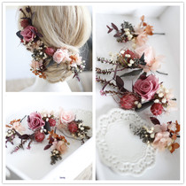 Cute bride preserved flowers Eternal flowers Rose dried flowers Bride wedding head flower Korean style travel wedding headdress