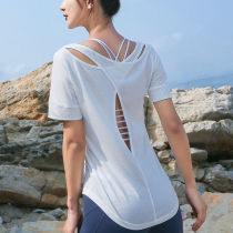 ins plus size yoga fitness short sleeve female training sports T-shirt ladies quick-dry breathable back cross loose perspiration