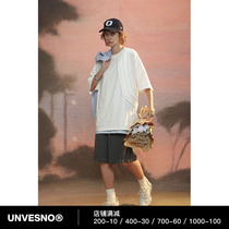 Unvesno (UN) isolated island and the other shore curved retro simple stitching casual loose round neck short-sleeved T-shirt