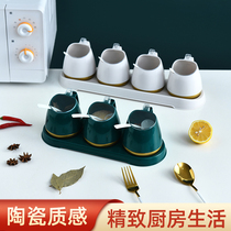 Seasoning box Kitchen with spoon seasoning box Salt jar seasoning tank Household seasoning tank storage box Plastic seasoning bottle set