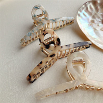Light luxury high-end acetic acid large clip alloy splicing shark clip hair clip Ins clip net red headgear for bathing