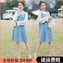 Pregnant women autumn suit fashion denim pregnant women dress set Spring and Autumn new autumn Net red skirt out