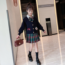 College Wind JK Uniform Skirt Spring Autumn Suit Girl Autumn Winter Knitted Cardiovert Sweater Jacket Plexu Skirt Three Sets