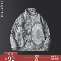 Guochao Chinese style gradient tie-dyed stand collar cotton coat mens winter thickened loose chic cotton suit couple overalls