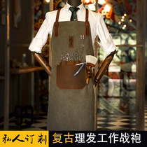 Retro-style hairdresser work apron barista barber shop anti-fouling canvas apron non-stick custom