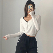 Fitness Blouse Women Long Sleeve Knit V Collar Display Slim Casual Sports Hooded Sweatshirt Fresh Sexy Yoga Spring Summer