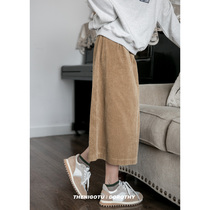Spring and autumn retro light core suede half body dress woman 2021 new high waist loose casual 100 lap A word for long and half skirt