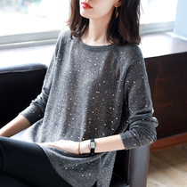 Baoshili long-sleeved bright diamond knitwear autumn new womens 2021 Western style thin base shirt fashion womens top