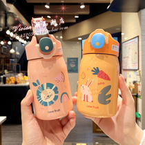 Hong Kong Cartoon Play Cover Children 316 Stainless Steel Insulated Cups Women With Scale Straw Cup Students Portable Cups