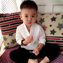 Baby little monk clothing Hanfu childrens ancient costume childrens clothing stand-up collar cotton and linen suit baby boys and girls spring and autumn thin section