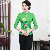 Spring and summer new improved cotton and hemp cheongsam top short hand-painted Tang dress two-piece set Chinese retro mother dress large size