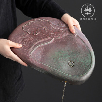 Kiln gilt dry bubble tea tray storage water storage Zen Japanese simple ceramic household simple small drain tea table tray