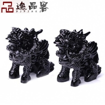 Taishan Yipingke blessing personality obsidian carving unicorn pair living room Anzhai lucky Feng Shui desktop decoration