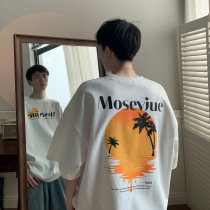 West Coast Sunset Short Sleeve Men Summer Oversize High Street Tide Top Loose Hard Trend T-shirt