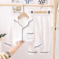 Spring and summer children cotton gauze pajamas girls double boy long sleeve short sleeves big children thin set home clothes