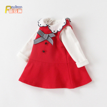 Girls baby princess skirt Spring and autumn children 0-3 years old autumn baby Western style strap dress two-piece suit 1