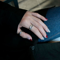 Personality double ring knitting ring 925 sterling silver opening adjustable ring female Korean version of exquisite ring