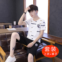 Youth sports shorts suit mens handsome trend running casual wear student boy Ice Silk summer two-piece set