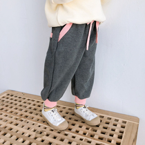 2020 autumn and winter childrens velvet casual pants Men and womens baby 1-3 years old solid color foreign style warm pants 4-6 childrens pants