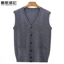 2021 autumn and winter old father warm knitted vest middle-aged men cardigan V collar bottoming vest