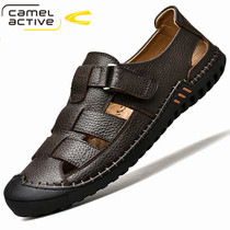 German camel dynamic summer Baotou sandal mens genuine leather breathable soft underfloor for men casual dad leather sandals