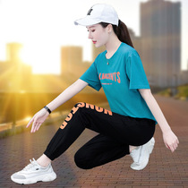Casual Fashion Suit Women Sports 2022 Summer Summer New Loose Short Sleeves Reduced Age Running Suit Two Sets Summer