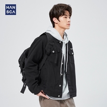 Hanska 2022 Spring & Autumn New Overalls Jacket Mens Fashion Brand Ins Lapel Casual Jacket Mens Korean Edition Trend