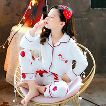 Girls pajamas 2021 Spring and Autumn pure cotton girls long-sleeved thin suit Middle and large childrens childrens princess baby home clothes