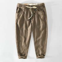 Summer Chinese style linen pants mens breathable casual pants small feet trend Joker cotton linen long pants tide