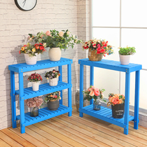 New balcony three-dimensional wooden stand multi-layer floor creative flower shelf multi-meat solid wood shelf saves space