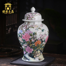 Yizentang pastel peony tea pot Jingdezhen ceramics full hand painted sealed canned decoration collection tea ornaments