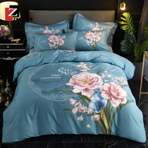 Four-piece set of cotton pure cotton high-grade sheets 100 plush cotton light luxury wind quilt cover Chinese style autumn and winter bedding