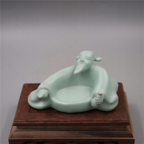 Song Ru kiln sky green glaze old man drinking ornaments imitated Song Dynasty unearthed ancient porcelain collection antiques retro products