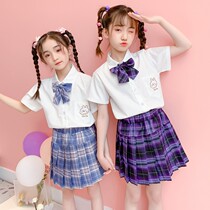 Childrens clothing jk uniform set Net Red Girl summer dress foreign spring and autumn small student dress big child shirt plaid skirt summer