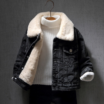 Childrens cashmere denim jacket boy 2021 Winter new Korean version of baby thickened winter clothing for autumn and winter