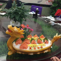 Dragon boat dragon boat Sabe plate beef and mutton hot pot restaurant dry ice tableware resin Chinese dragon and phoenix mermaid ktv fruit plate